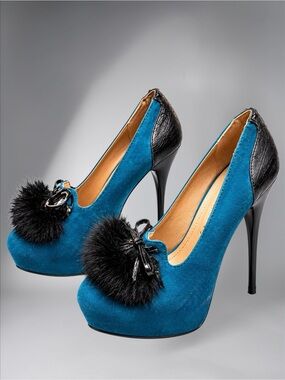 RedKiss Teal Blue Suede Rhinestone Platform Stiletto Heels – Women’s Size 7.5